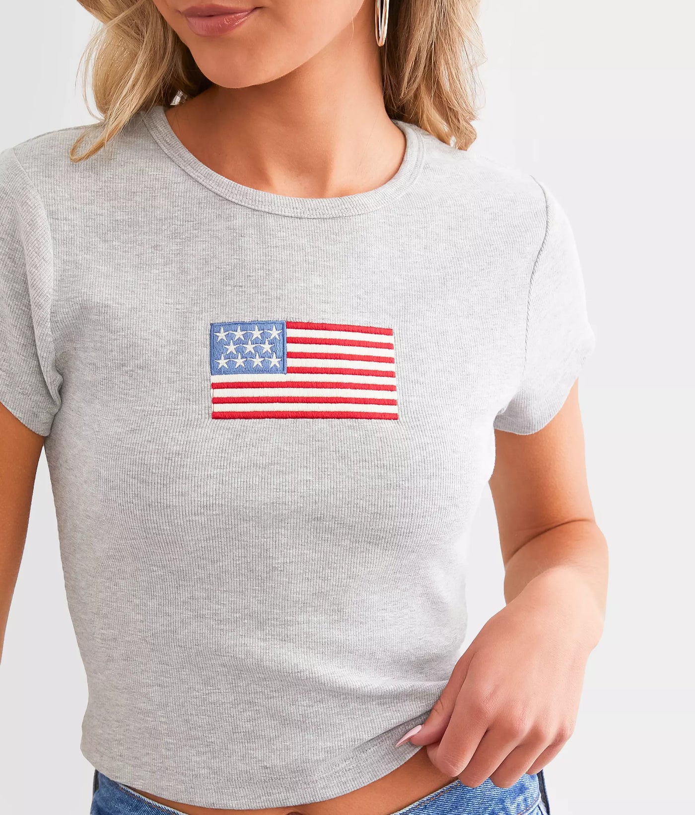Short Sleeve Baby Tee with Embroidered American Flag
