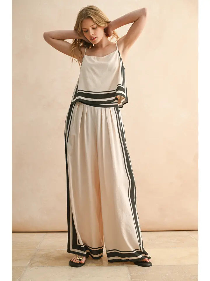 Border Stripe Pattern Top and Pant Set
