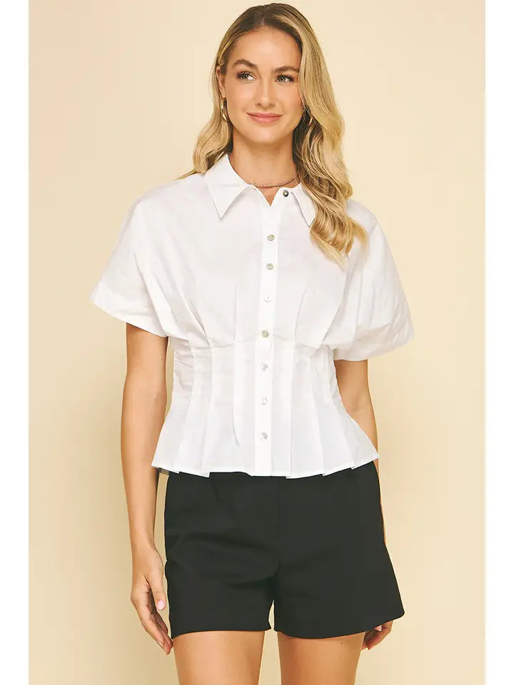 White Tucked Detail Top