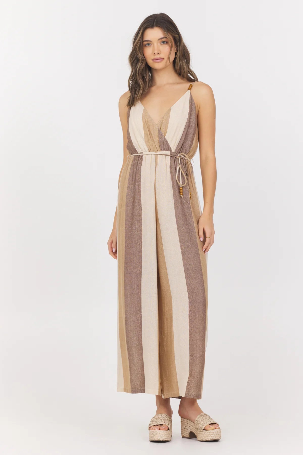 Woven Metallic Stripe Jumpsuit