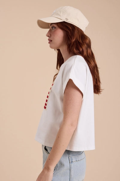 White Appliqued Flag Patch Cotton Top
