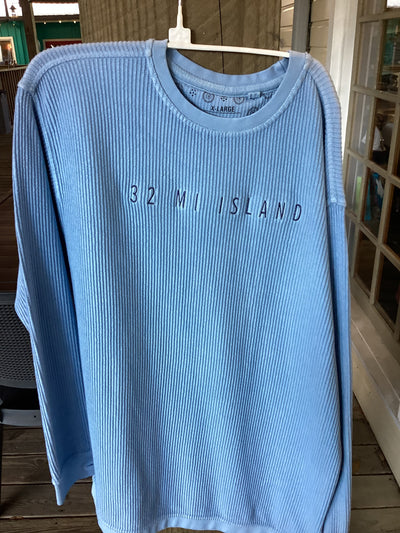 Soft Comfy Corduroy with Linear "32 Mi Island" Logo Pullover Crew