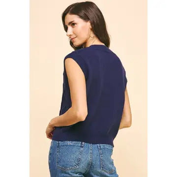 Cable Knit Sweater Vest - Navy PINCH