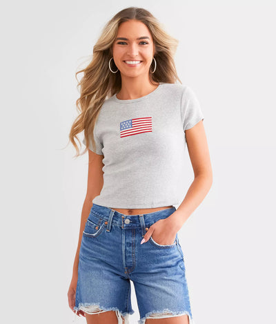 Short Sleeve Baby Tee with Embroidered American Flag