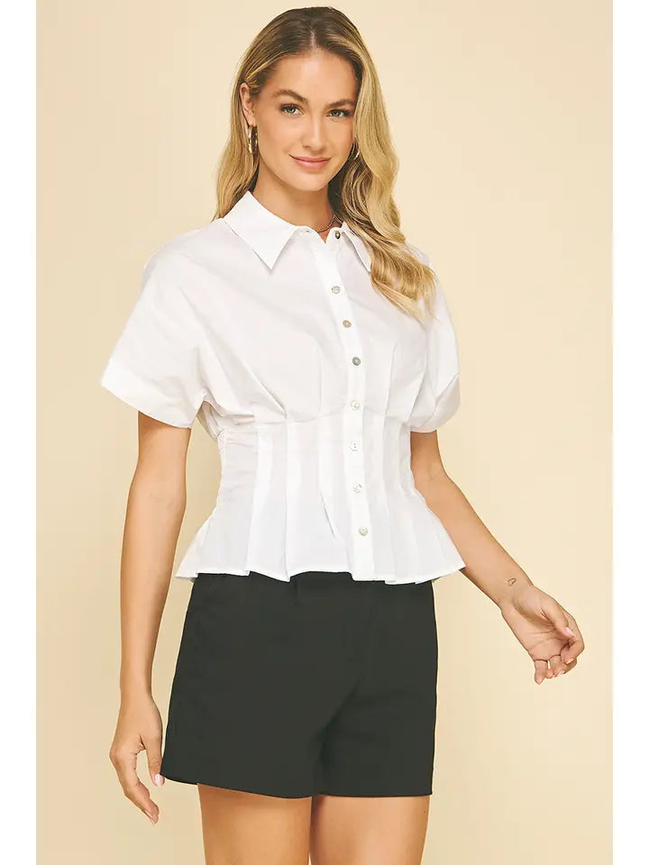 White Tucked Detail Top