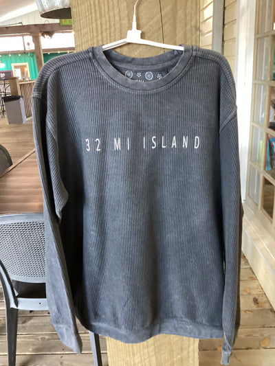 Soft Comfy Corduroy with Linear "32 Mi Island" Logo Pullover Crew