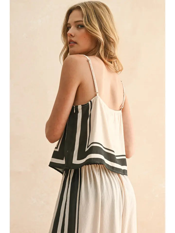 Border Stripe Pattern Top and Pant Set