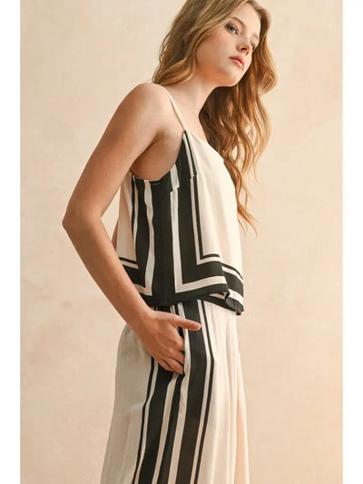 Border Stripe Pattern Top and Pant Set