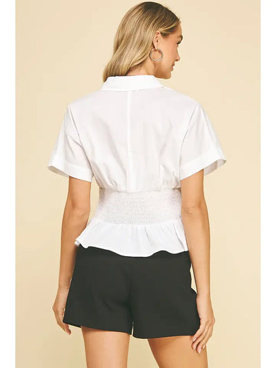 White Tucked Detail Top