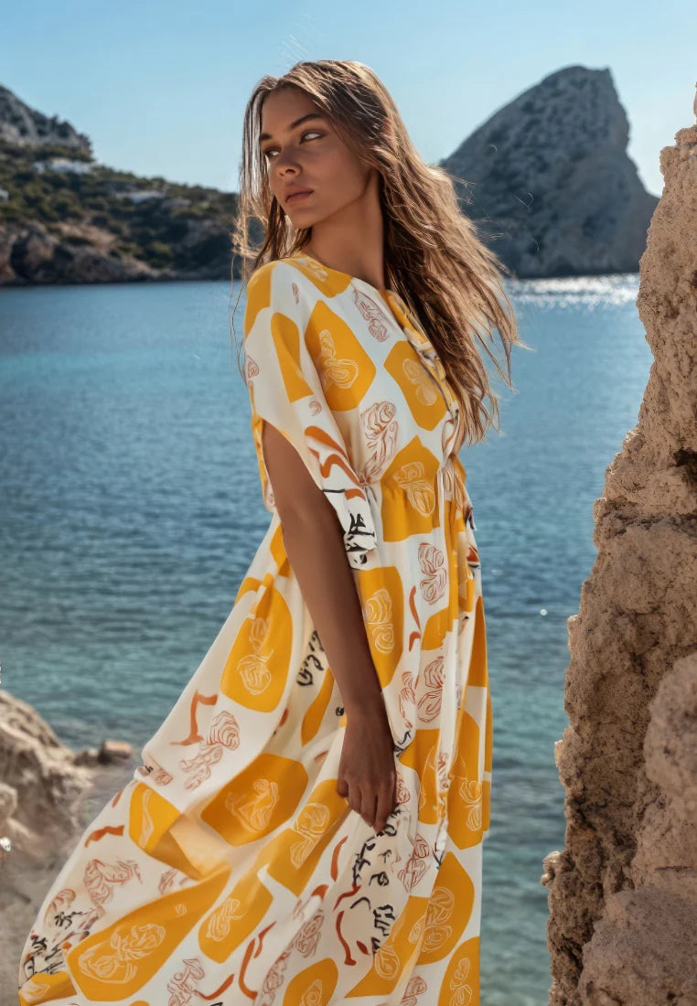 Amaris Oyster Kaftan Dress - Be Sunset