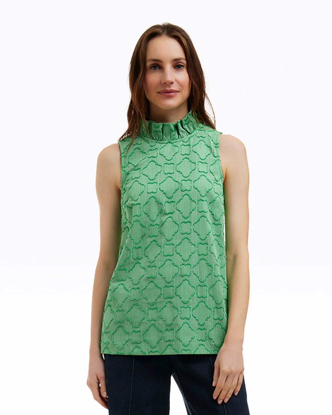 Sleeveless Ingrid Top in Textured Stripe