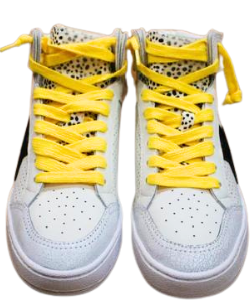 Thalia White Dotted Yellow Lace High Top Sneaker