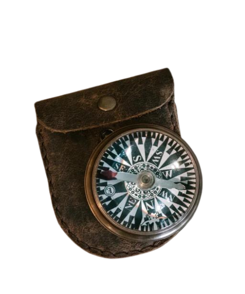 True North Dome Glass Compass with Leather Pouch