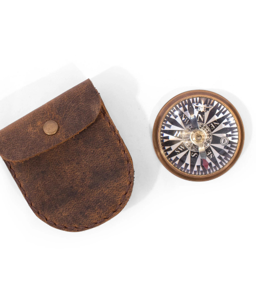 True North Dome Glass Compass with Leather Pouch