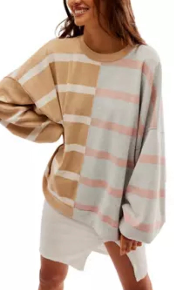 UPTOWN STRIPE SWEATER  CAMEL/GREY COMBO