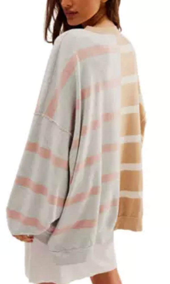 UPTOWN STRIPE SWEATER  CAMEL/GREY COMBO