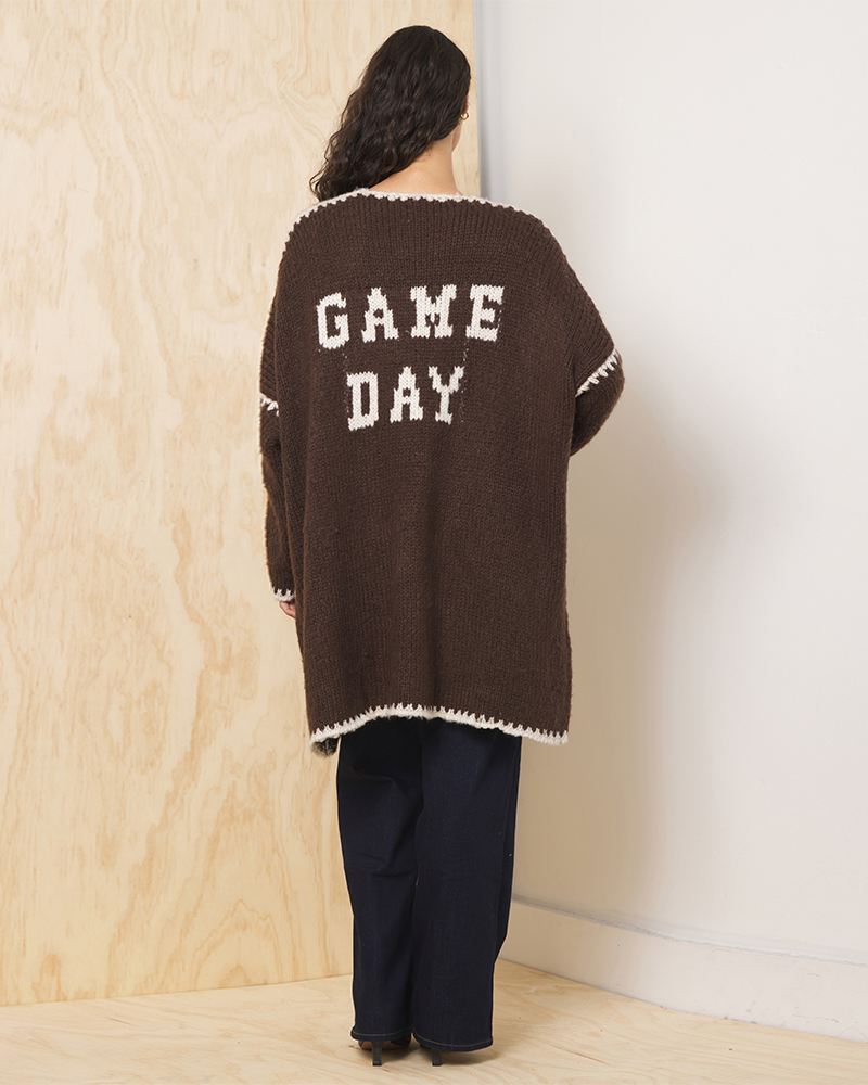 Game Day Open Front Cardigan in Brown OS