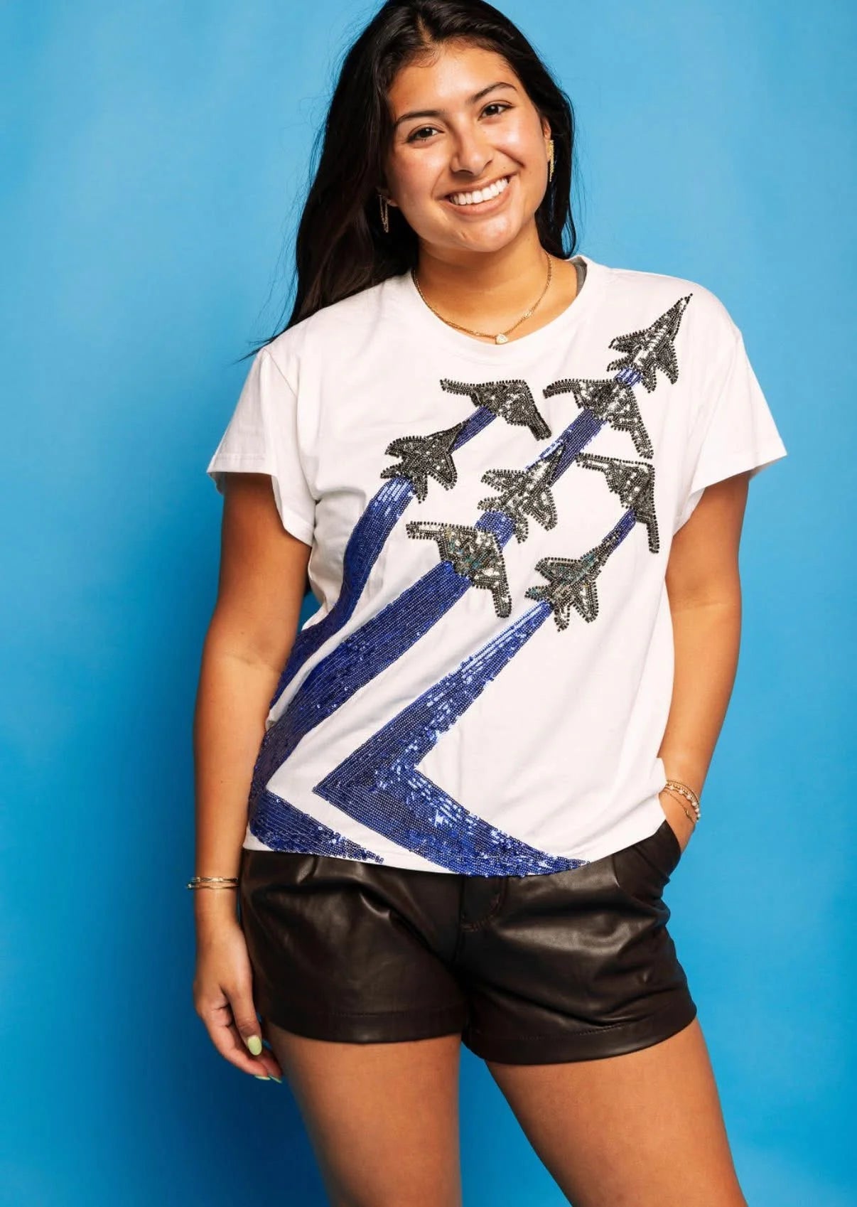 Queen of Sparkles White Blue Angels Tee