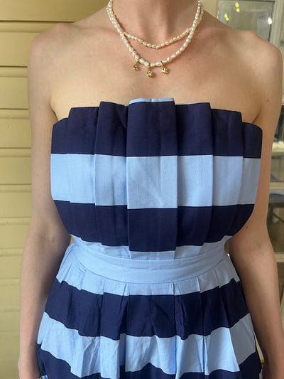 Nautical and Navy-Blue Horizontal Stripe Strapless Dress