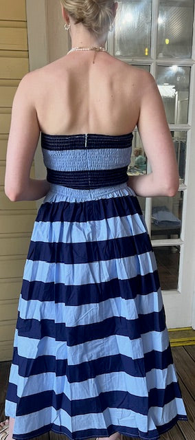 Nautical and Navy-Blue Horizontal Stripe Strapless Dress