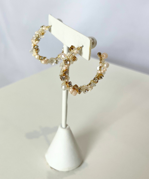 Pearl Crystal Flower Hoop Earrings