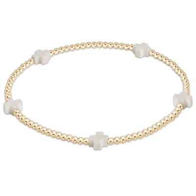 Signature Small Cross Gold Pattern 2mm Bead Bracelet