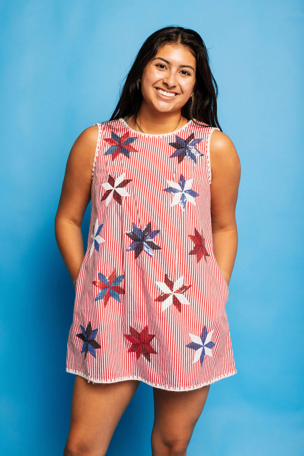 Red and White Stripe Pinwheel Tie Dress