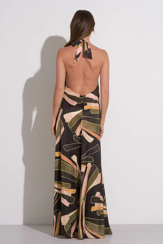 Sienna Halter Maxi- Black Manila Print