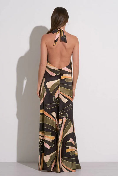 Sienna Halter Maxi- Black Manila Print