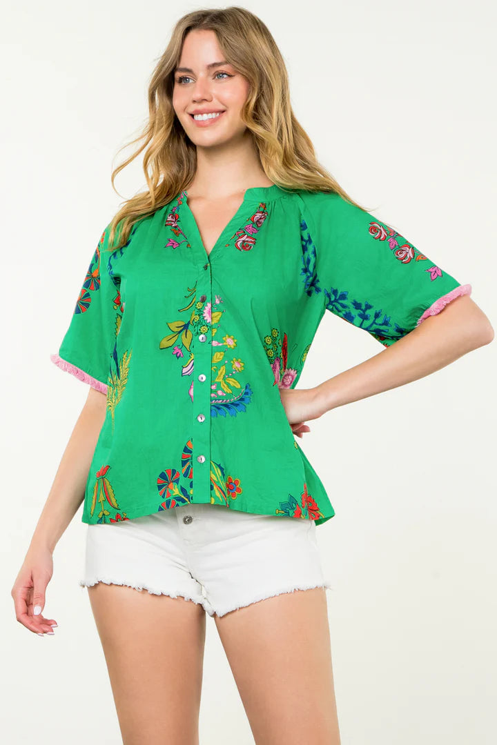 THML SS Floral with Fringe top