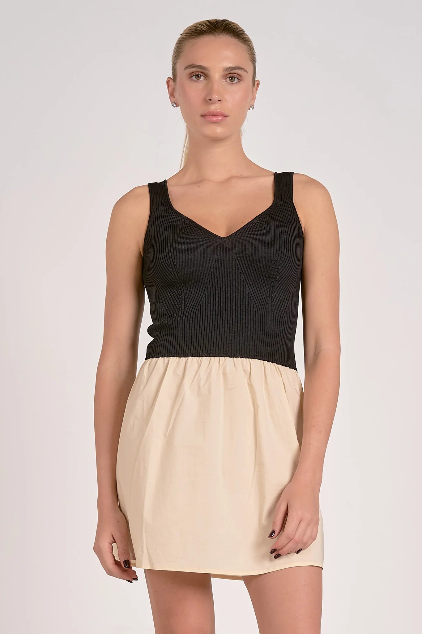 Celeste Dress- Black and Beige Tank Dress