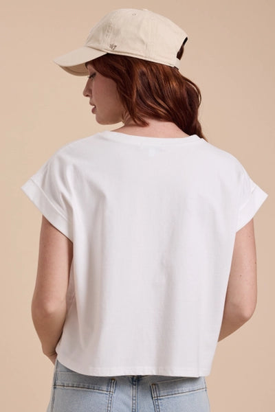 White Appliqued Flag Patch Cotton Top