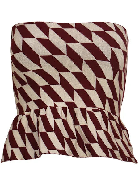 ANTONELLA STRAPLESS TOP-BURGUNDY/CREAM