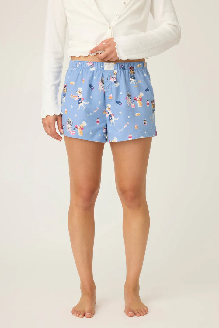Baked Woof Love Dog Print Flannel Shorts