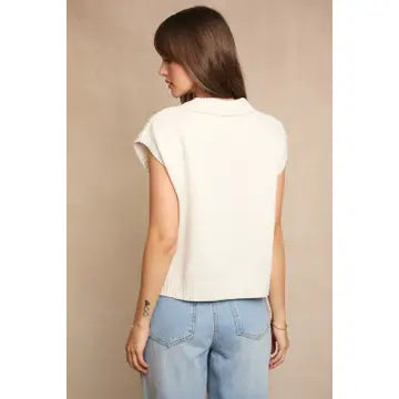 Half Zipper Sleeveless Cable Sweater Top