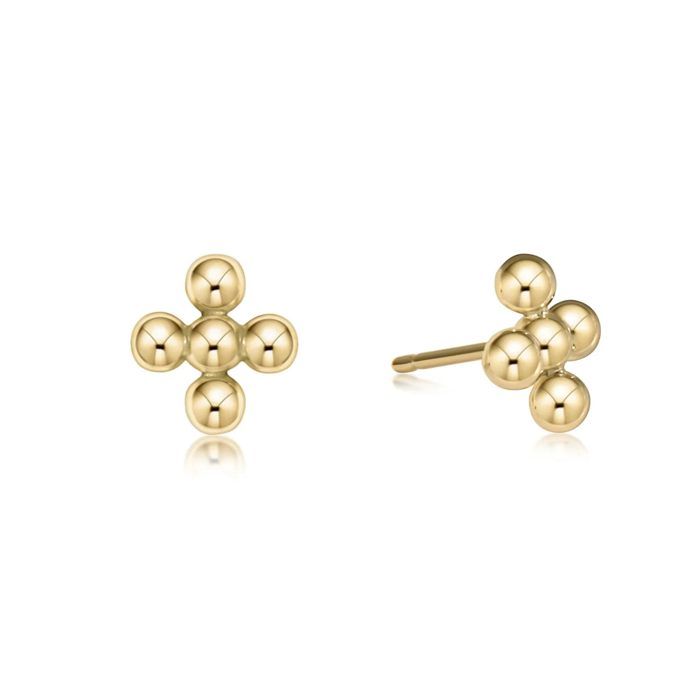 Classic Beaded Signature Cross Small Stud 2mm Bead Gold