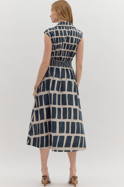 Abstract Print Sleeveless Midi Dress with Knot Closer