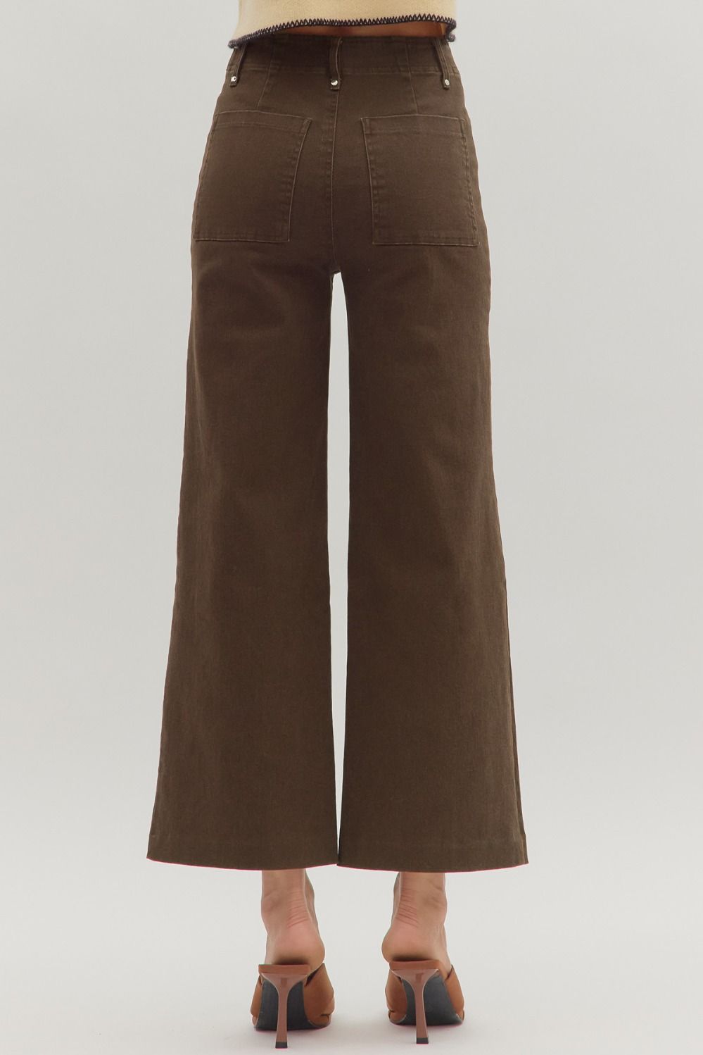 Brown High Rise Wide Leg Pant with Front Seam Detail
