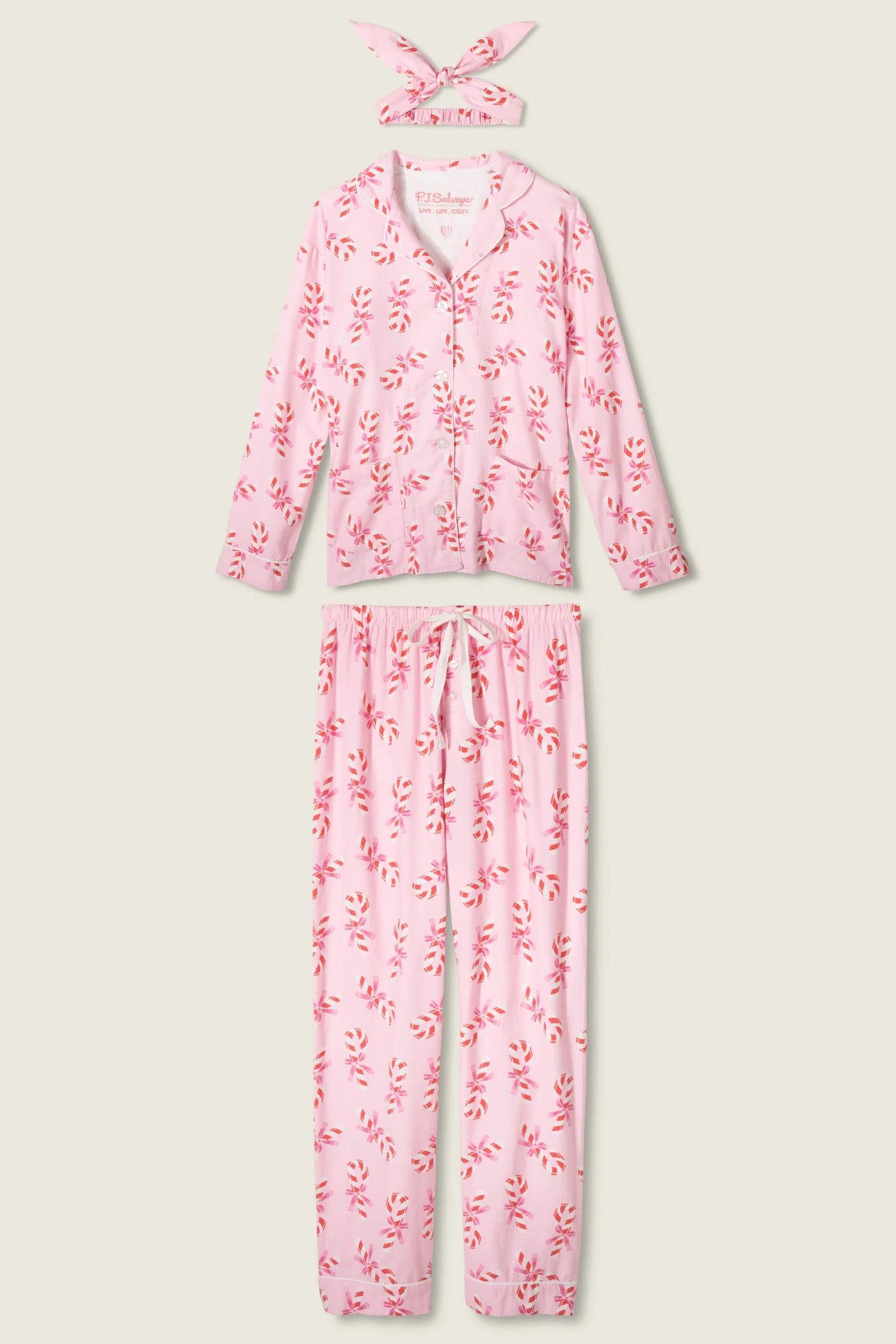 Sweeter Than Sugar 3-Piece Candy Cane Print Flannel PJ Set