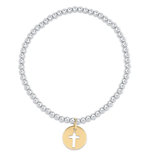 Classic Sterling Mixed Metal 3mm Bead Bracelet Guardian Angel Gold Disc