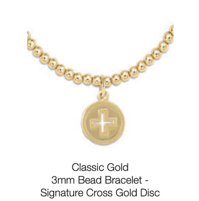 Classic Gold 3mm Bead Bracelet Signature Cross Gold Disc