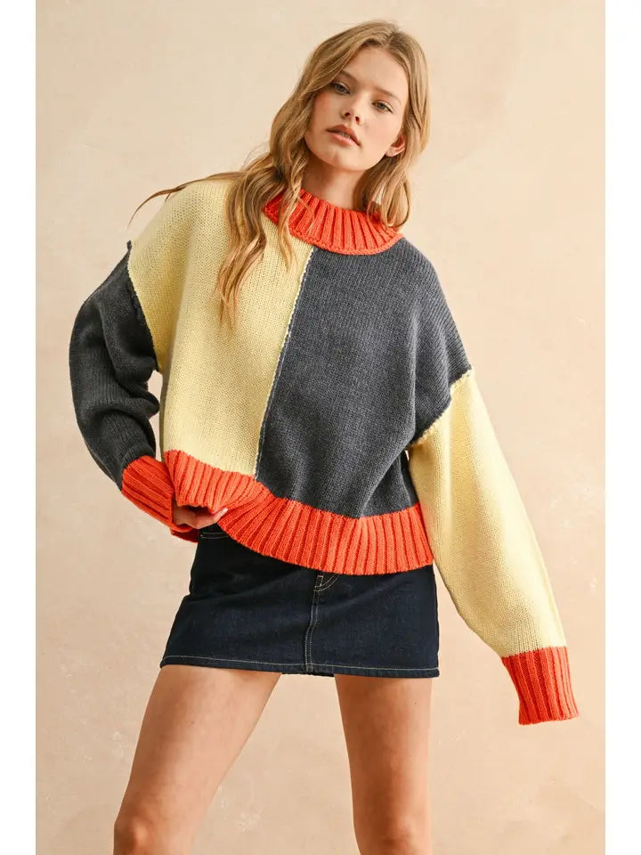 Color Block Sweater Banana/Navy