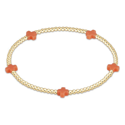 Signature Small Cross Gold Pattern 2mm Bead Bracelet