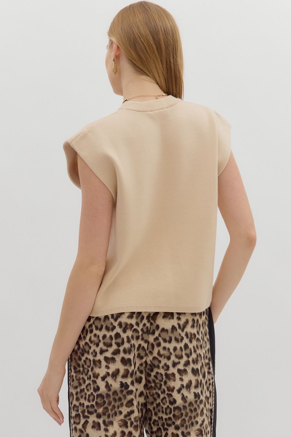 Ecru Crewneck Knit Muscle Sweater