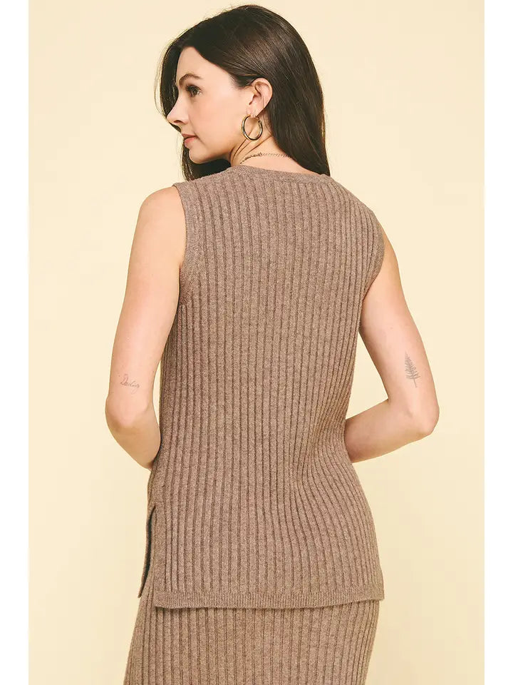 Taupe Solid Knit Sweater Vest PINCH