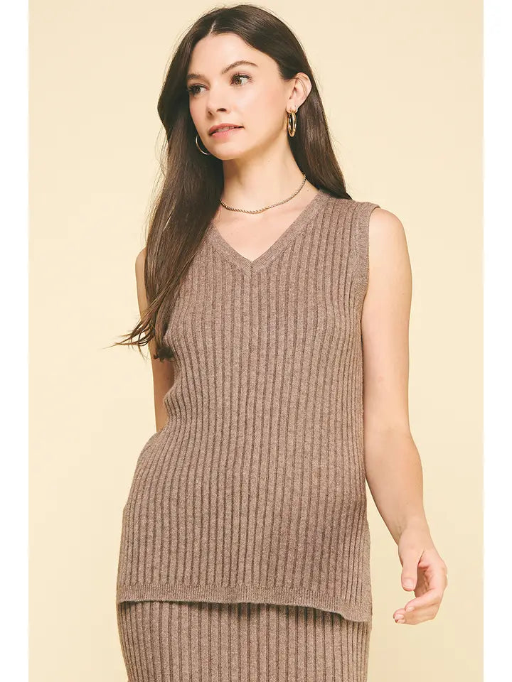 Taupe Solid Knit Sweater Vest PINCH