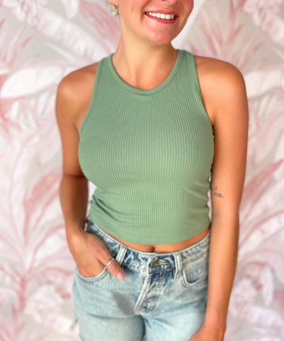 Sage Green Cross Back Ribbed Athletic top