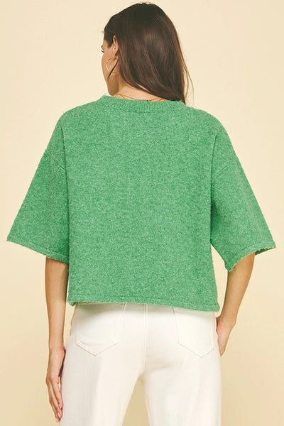 Green Button Down Short Sleeve Sweater