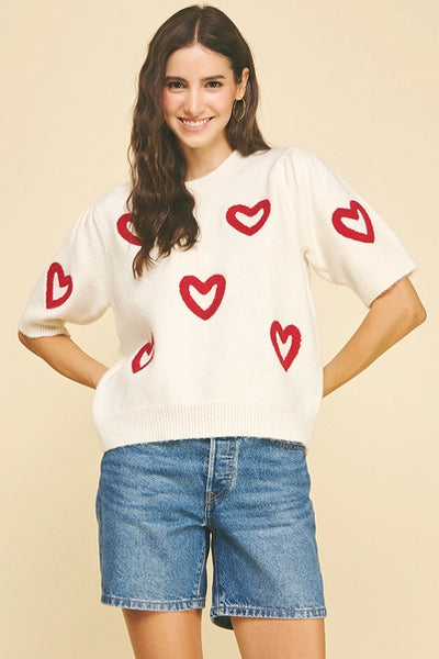 Heart Pattern Knit Sweater