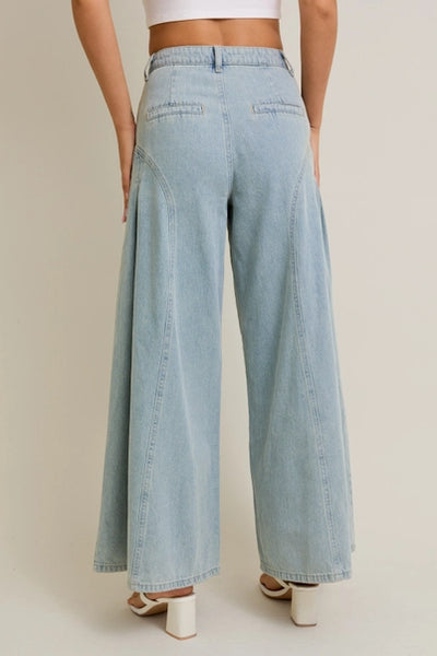 High-Rise Pleats Detail Flare Denim Pants
